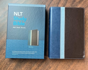Personalized NLT Study Bible - Brown / Blue LeatherLike - Custom Imprinted with a name, ISBN 9781496416681 - Blue Box