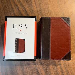 Personalized ESV Study Bible Personal Size - Brown / Cordovan Trutone Cover, Custom Imprinted with name on cover, ISBN 9781433593239