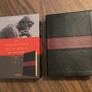 Personalized KJV Apologetics Study Bible  - Black / Burgundy Leathertouch  Custom Imprinted