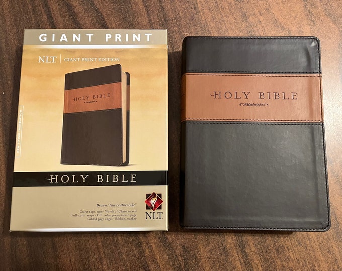 Personalized NLT Giant Print Bible - Brown / Tan LeatherLike - Custom Imprinted with name engraved