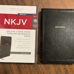 Personalized NKJV Large Print Thinline Reference Deluxe Bible - Black LeatherSoft ** Custom Imprinted