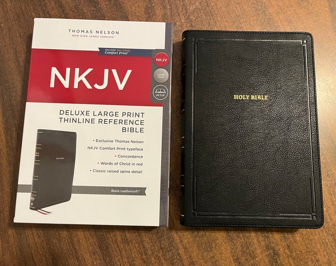 Personalized NKJV Large Print Thinline Reference Deluxe Bible - Black LeatherSoft ** Custom Imprinted