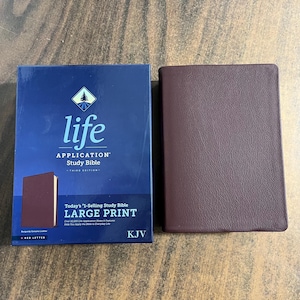 Personalized KJV Large Print Life Application Study Bible - Burgundy Genuine Leather, Custom Imprinted with name 9781496477460