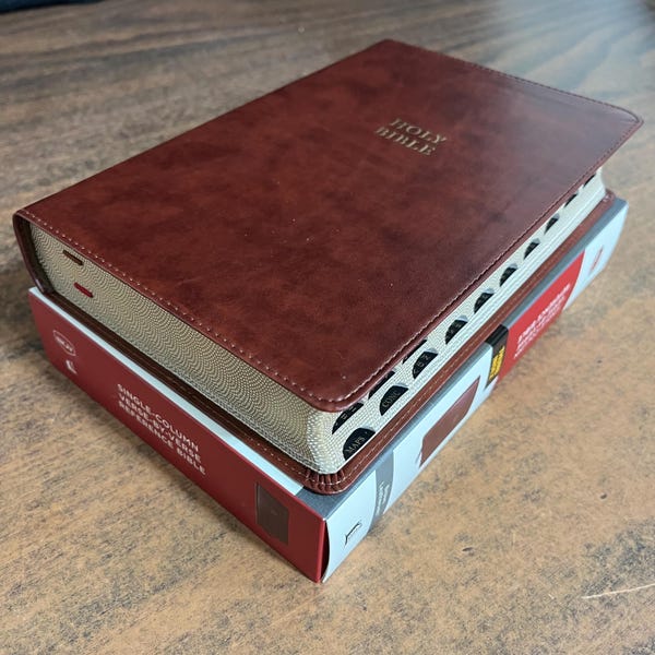 Personalized NKJV Single Column Reference Bible Thumb Indexed - Brown LeatherSoft - Verse by Verse, Custom Imprinted with name 9781400335213