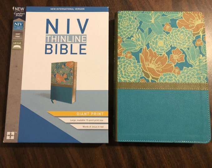Personalized NIV Giant Print Thinline Bible  - Turquoise LeatherSoft ** Custom Imprinted with name