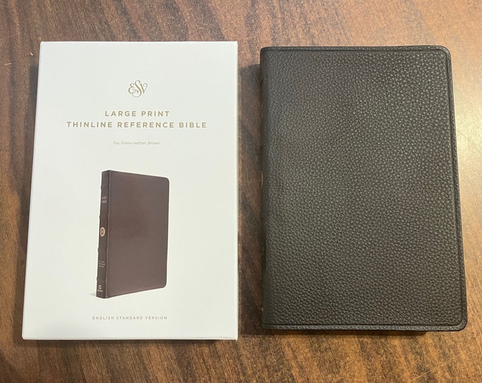 Personalized ESV Large Print Thinline Reference Bible - Brown Top Grain Genuine Leather, Custom Imprinted with name, ISBN 9781433532788