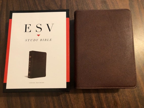 Personalized Esv Study Bible Deep Brown Cowhide Genuine Etsy