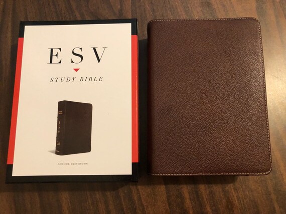 Personalized Esv Study Bible Deep Brown Cowhide Genuine Etsy