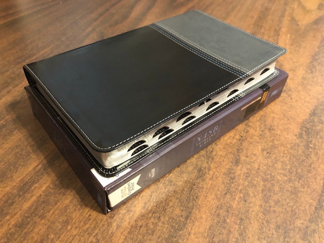 Personalized NASB Thinline Bible With Thumb Indexed Tabs Black