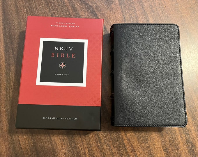 Personalized NKJV Compact Bible, Maclaren Series - Black Genuine Leather, Custom Imprinted