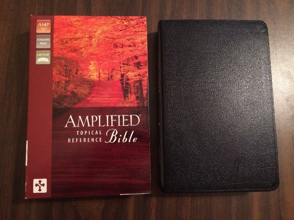 PERSONALIZED ** Amplified Topical Reference Bible Black Bonded Leather ** Custom Imprinted