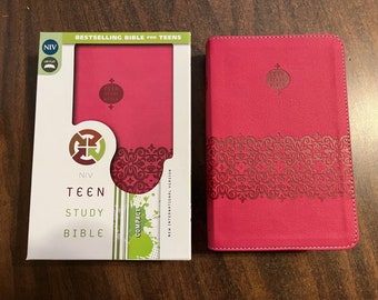 Personalized NIV Teen Study Bible Compact - Pink LeatherSoft ** Custom Imprinted