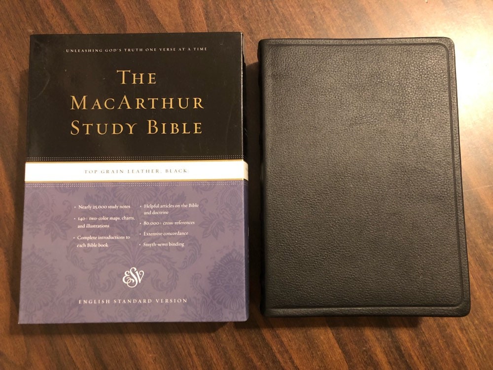 PERSONALIZED ESV Macarthur Study Bible Black Top Grain Genuine