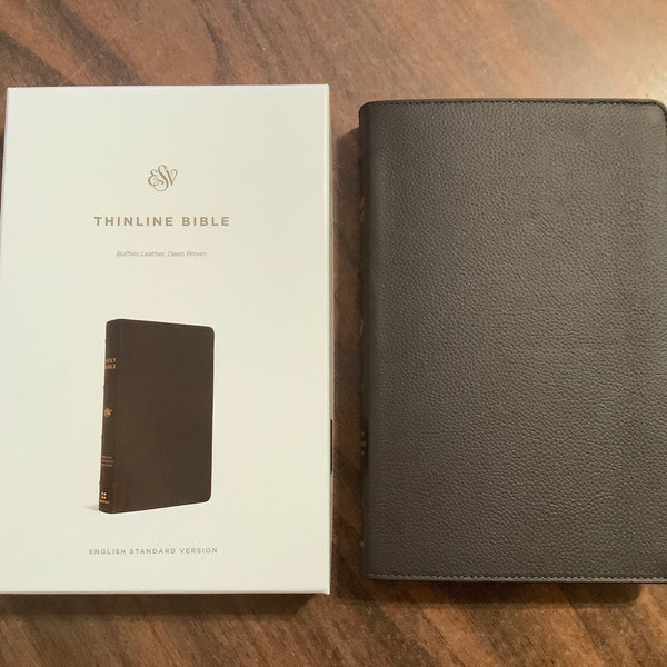 Personalized ESV Thinline Bible - Deep Brown Buffalo Genuine Leather, Custom Imprinted, ISBN 9781433570865