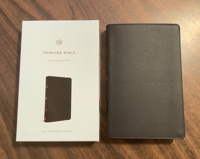 Personalized ESV Thinline Bible - Deep Brown Buffalo Genuine Leather, Custom Imprinted, ISBN 9781433570865