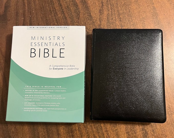 Personalized NIV Ministry Essentials Bible - Black Genuine Leather - Custom Imprinted with a name, pastors ministers preachers bible