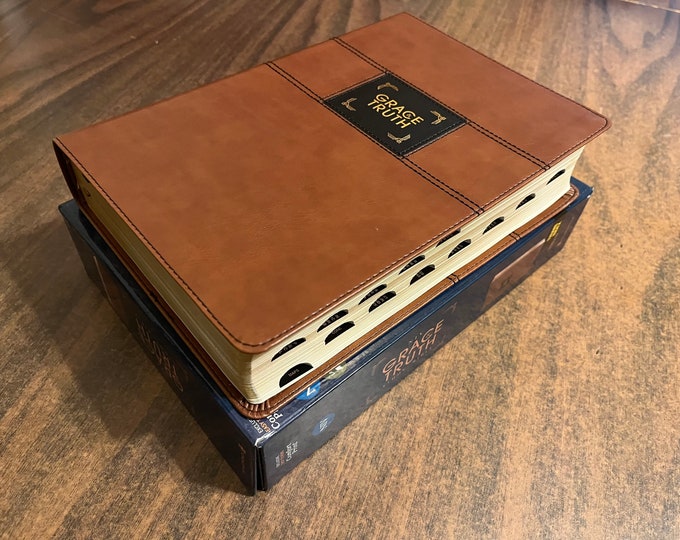 Personalized NIV Grace & Truth Study Bible Thumb Indexed - Brown LeatherSoft Cover Custom Imprinted