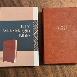 Personalized NIV Wide Margin Bible - Brown LeatherSoft, custom imprinted with name engraved 9780310461050 (room to journal on side)