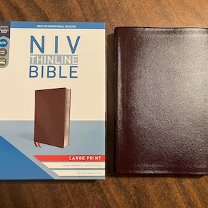 Personalized NIV Large Print Thinline Bible - Burgundy Bonded Leather ** Custom Imprinted - 11 pt font