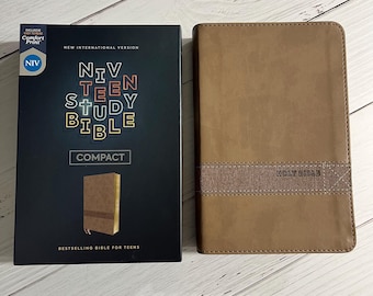 Personalized NIV Teen Study Compact Bible - Brown LeatherSoft - Custom Imprinted, name printed, 9780310455851