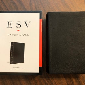 Personalized ESV Large Print Study Bible - Black Genuine Leather  Custom Imprinted with name