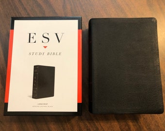 Personalized ESV Large Print Study Bible - Black Genuine Leather  Custom Imprinted with name