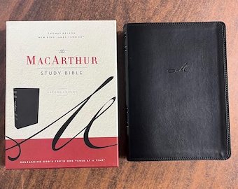 Personalized NKJV MacArthur Study Bible - Black LeatherSoft - Custom Imprinted with name, ISBN 9780785223108