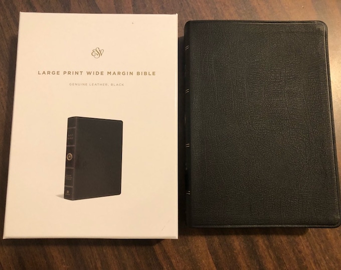 Personalized ESV Large Print Wide Margin Bible - Black Genuine Leather  Custom Imprinted