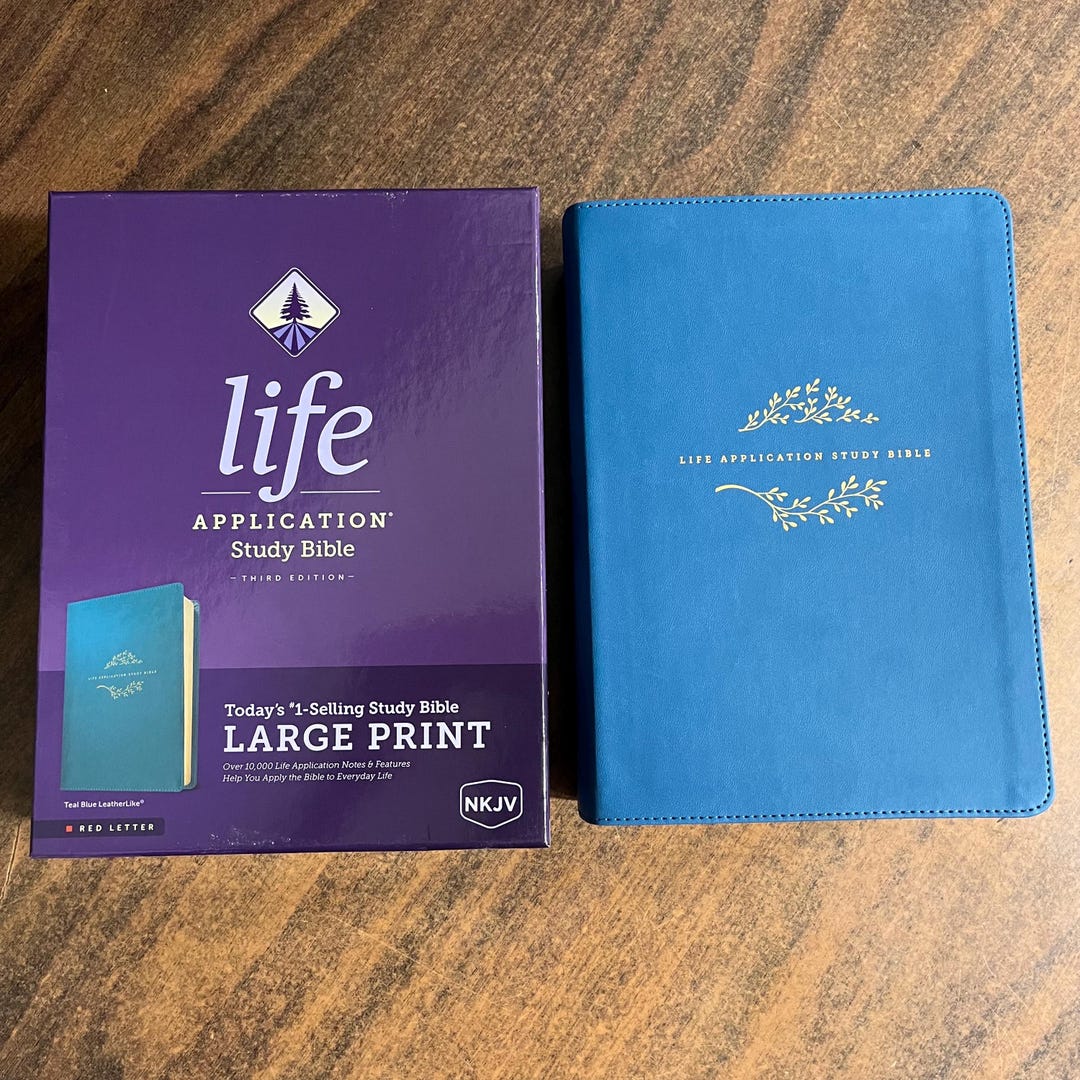 Personalized NKJV Large Print Life Application Study Bible - Teal Blue ...