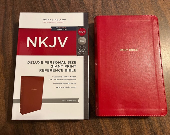 Personalized NKJV Personal Size Giant Print Reference Bible - Red Leathersoft, Custom Imprinted
