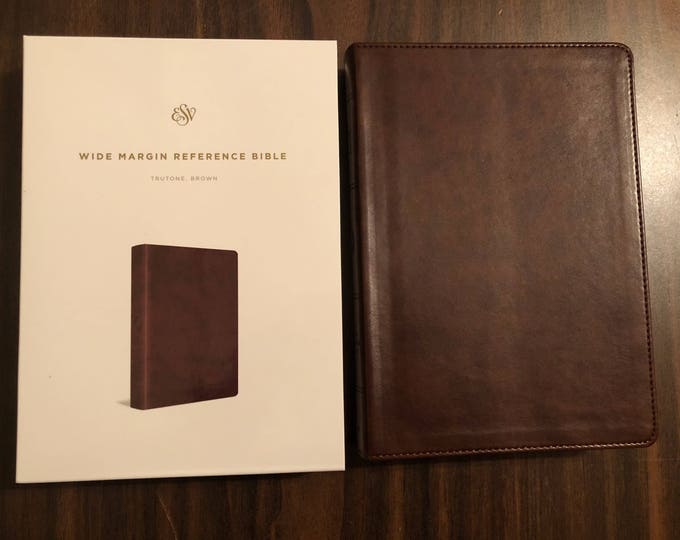 PERSONALIZED  ESV Wide Margin Reference Bible - Brown TruTone  Custom Imprinted