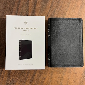 Personalized ESV Personal Size Reference Bible - Black Genuine Leather - Custom Imprinted with a  name engraved, Single Column 9781433598296