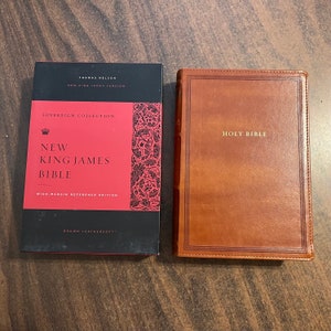 Personalized NKJV Wide Margin Reference Bible - Brown LeatherSoft Cover - Custom Imprinted with name