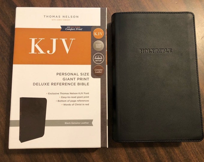 Personalized KJV Giant Print Personal Size Bible - Black Genuine Leather - Custom Imprinted with name