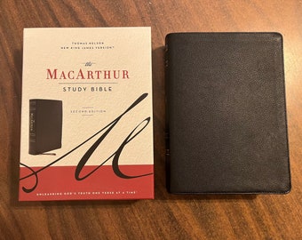 Personalized NKJV MacArthur Study Bible - Black Genuine Leather ** Custom Imprinted with name engraved - 9780785241799