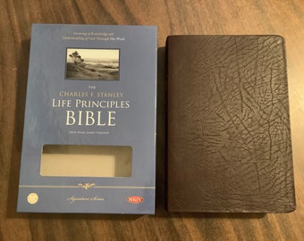 Personalized NKJV Charles Stanley Life Principles Study Bible - Burgundy Bonded Leather, Custom Imprinted