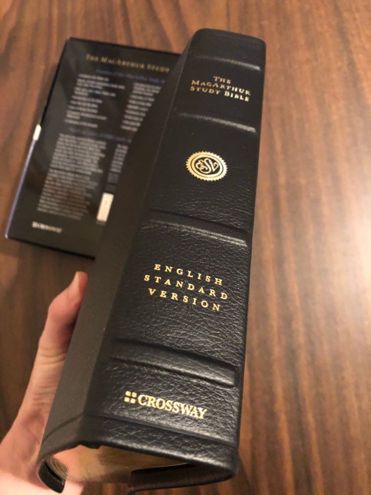 PERSONALIZED ESV Macarthur Study Bible Black Top Grain Genuine