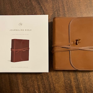 Personalized ESV Journaling Bible - Brown Natural Genuine Cowhide Leather with Flap and Strap,  Custom Imprinted