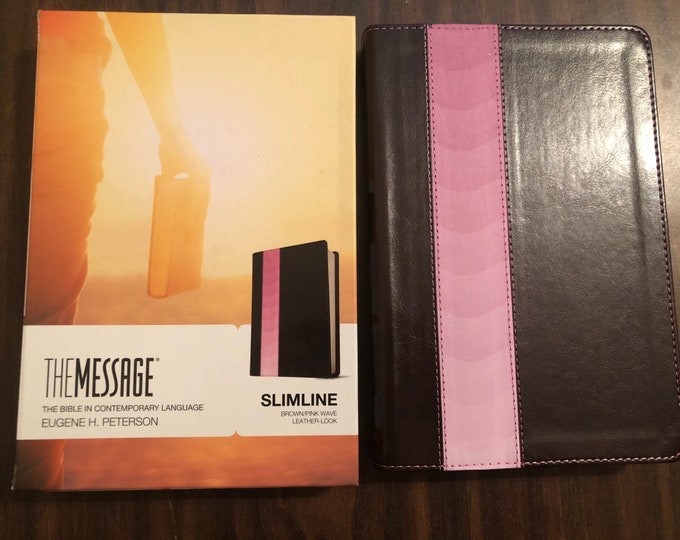 PERSONALIZED ** The Message Slimline Bible - Brown / Pink Leatherlook  ** Custom Imprinted