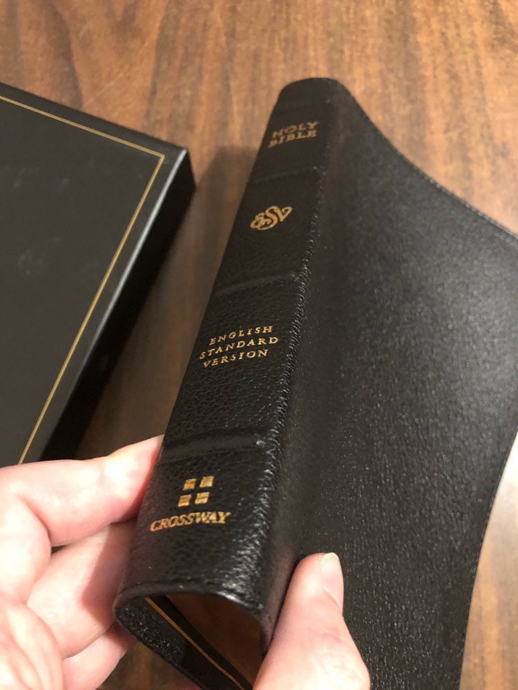 PERSONALIZED ** ESV Premium Thinline Bible Black Genuine Goatskin