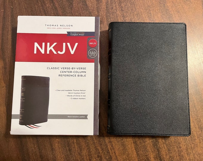 Personalized NKJV Classic Verse by Verse Center Column Reference Bible - Black Genuine Leather, Custom Imprinted ISBN 9780785248880