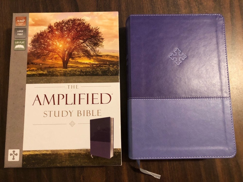 PERSONALIZED ** Amplified Study Bible Large Print Purple LeatherSoft