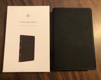 Personalized ESV Thinline Bible - Black Top Grain Genuine Leather - Custom printed with name on cover