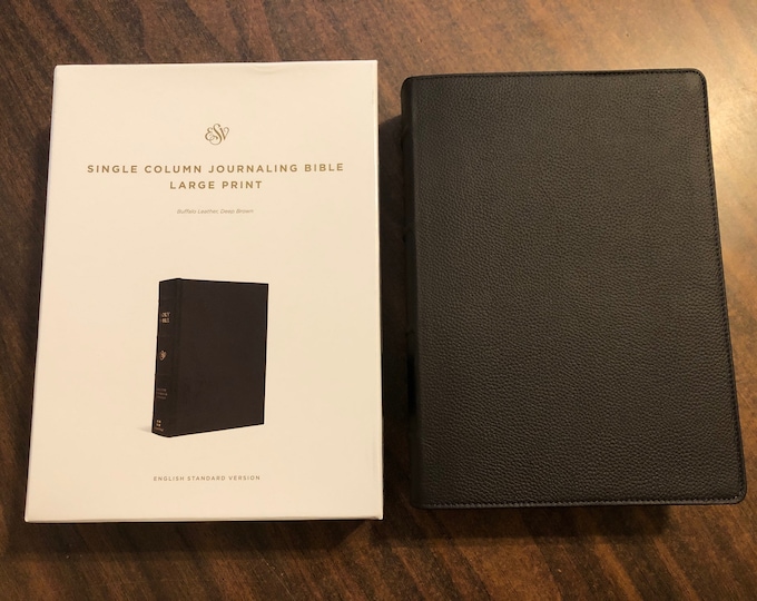 Personalized ESV Single Column Journaling Bible Large Print, Deep Brown Buffalo Genuine Leather, ISBN 9781433570919
