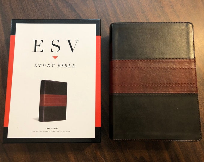 Personalized ESV Large Print Study Bible - Forest / Tan TruTone, Custom Imprinted