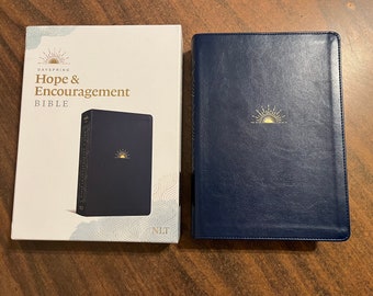 Personalized NLT Journaling Devotional Bible - Navy LeatherLike - Custom Imprinted with name, "Dayspring Hope Encouragement Bible"