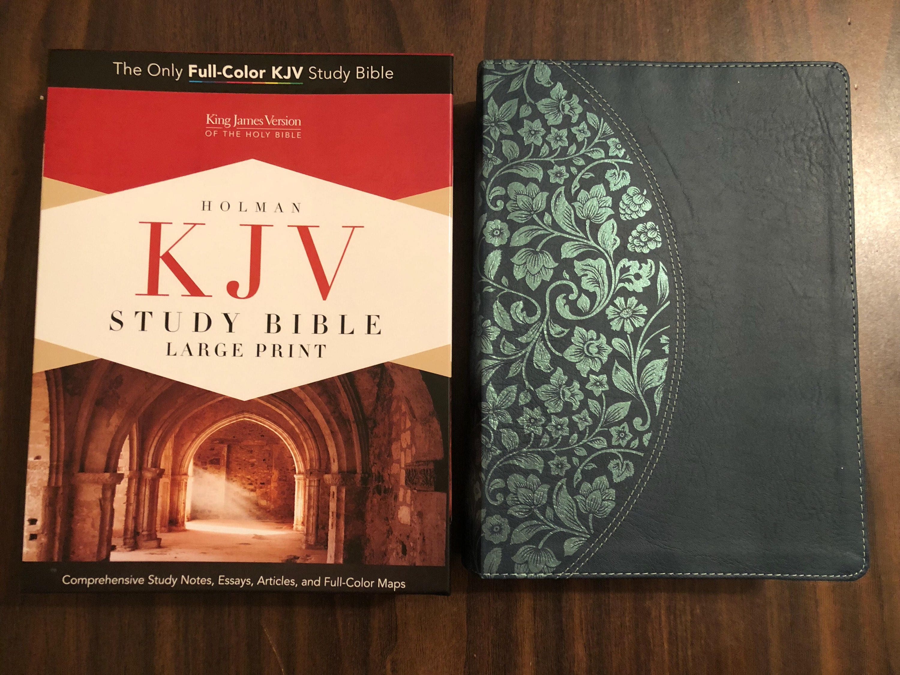 PERSONALIZED ** KJV Study Bible Large Print Dark Teal Leathersoft