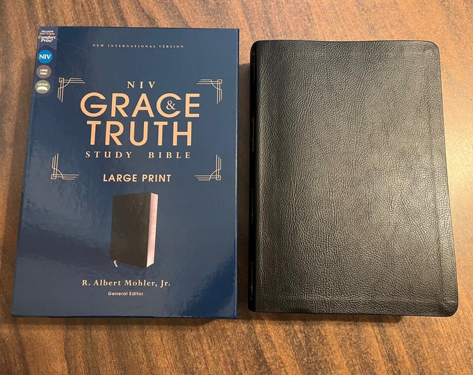 Personalized NIV Large Print Grace & Truth Study Bible - Black Bonded Leather,  Custom Imprinted ISBN 9780310447481