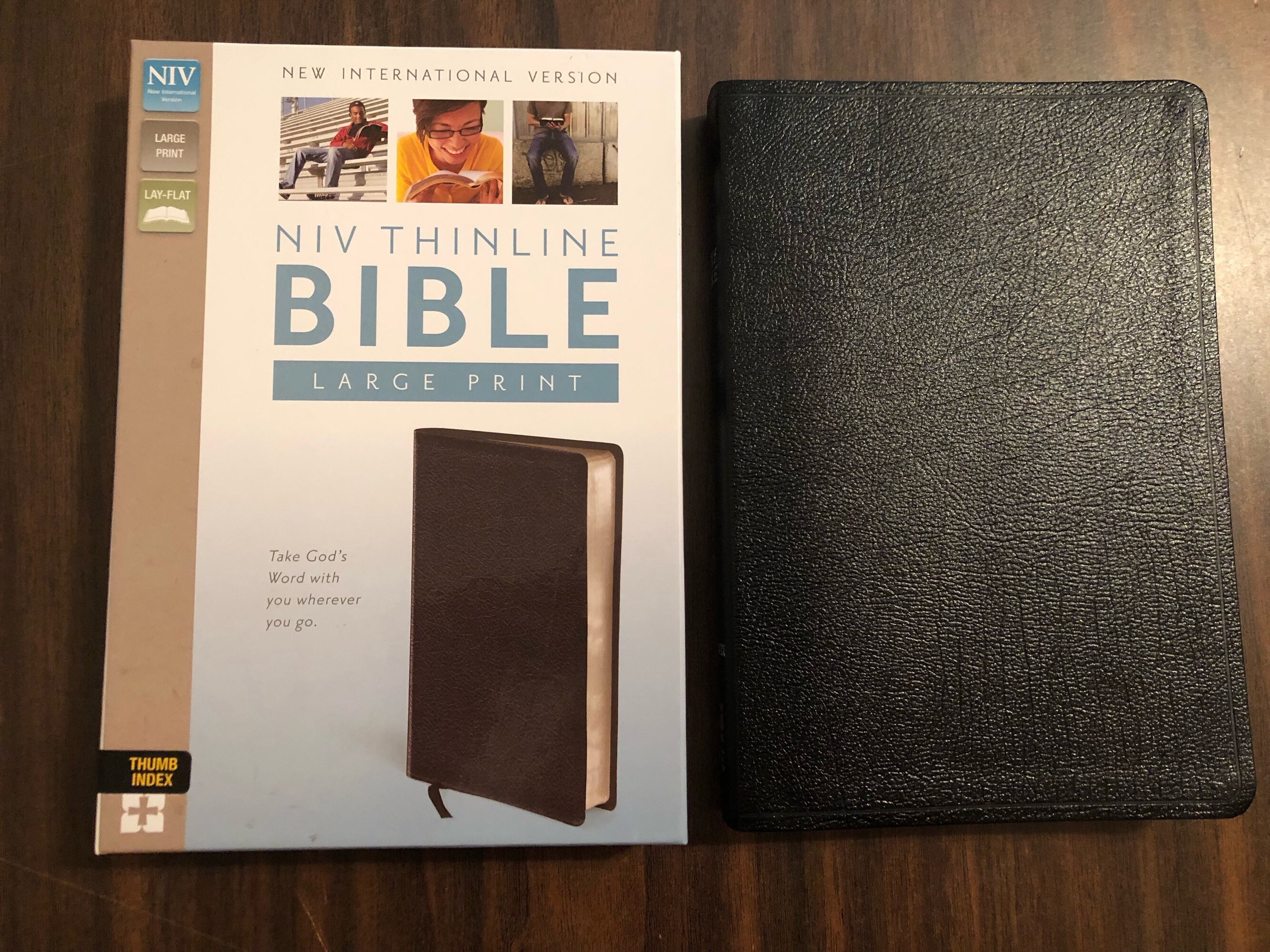 PERSONALIZED ** NIV Large Print Thinline Bible Indexed Black Bonded