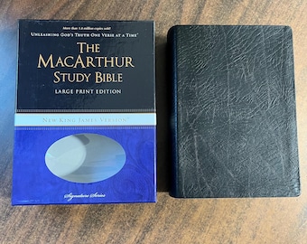 Personalized NKJV MacArthur Study Bible Large Print - Black Bonded Leather - Custom Imprinted with name - 9781418542245
